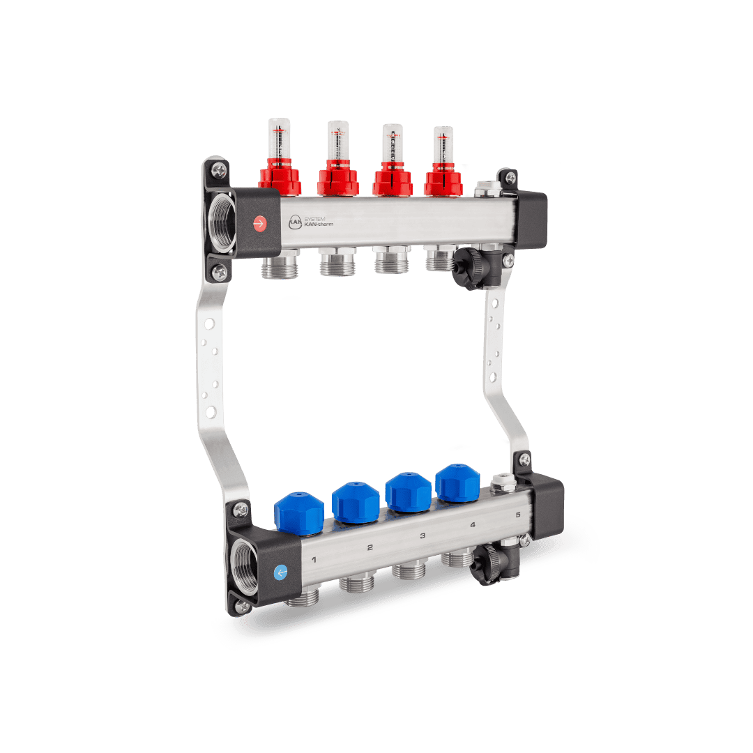 KAN-therm - Collecteurs avec débitmètres et vannes pour actionneurs et unité de purgeurs d’air - série UFSTlaves InoxFlow -